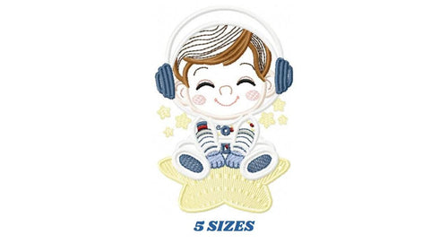 Astronaut with stars applique embroidery designs - Baby Boy at space embroidery design machine embroidery pattern - Instant download pes jef