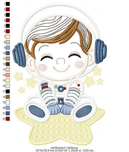 Astronaut with stars applique embroidery designs - Baby Boy at space embroidery design machine embroidery pattern - Instant download pes jef