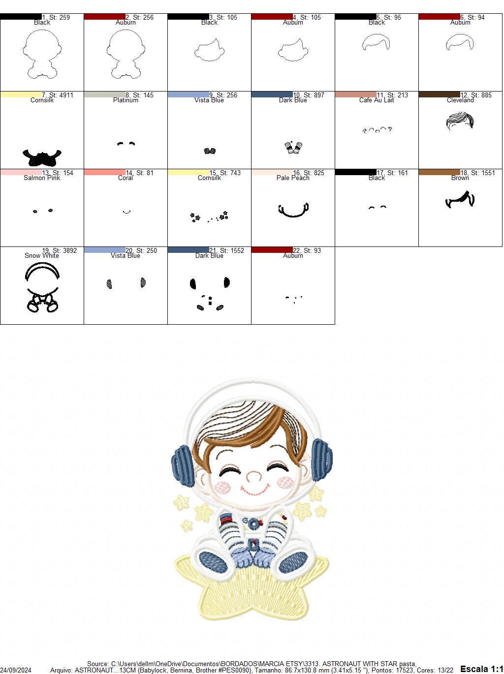 Astronaut with stars applique embroidery designs - Baby Boy at space embroidery design machine embroidery pattern - Instant download pes jef