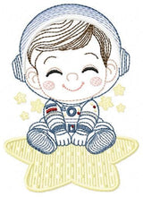 Load image into Gallery viewer, Astronaut with star rippled embroidery designs - Baby boy at space embroidery design machine embroidery pattern - instant download pes jef
