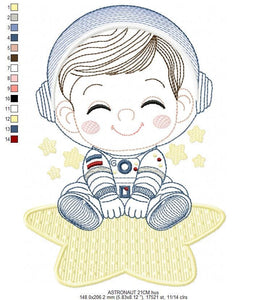 Astronaut with star rippled embroidery designs - Baby boy at space embroidery design machine embroidery pattern - instant download pes jef