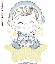 Load image into Gallery viewer, Astronaut with star rippled embroidery designs - Baby boy at space embroidery design machine embroidery pattern - instant download pes jef
