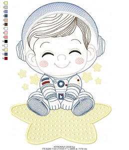 Astronaut with star rippled embroidery designs - Baby boy at space embroidery design machine embroidery pattern - instant download pes jef