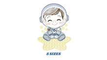 Load image into Gallery viewer, Astronaut with star rippled embroidery designs - Baby boy at space embroidery design machine embroidery pattern - instant download pes jef
