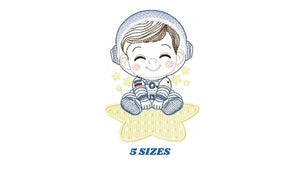 Astronaut with star rippled embroidery designs - Baby boy at space embroidery design machine embroidery pattern - instant download pes jef