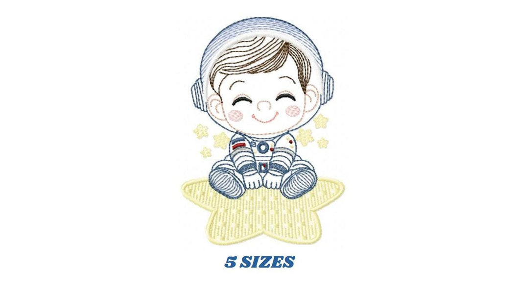 Astronaut with star rippled embroidery designs - Baby boy at space embroidery design machine embroidery pattern - instant download pes jef