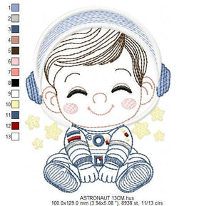 Astronaut embroidery designs - Baby boy embroidery design machine embroidery pattern - Space embroidery file Star Rocket - instant download