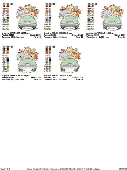 Safari animals in a car embroidery designs - Elephant Lion Giraffe embroidery design machine embroidery pattern - instant download pes jef