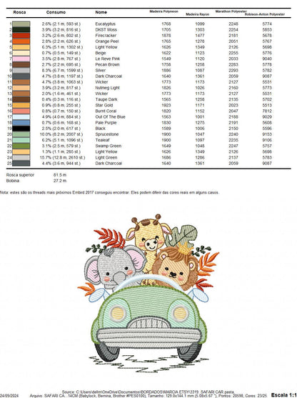 Safari animals in a car embroidery designs - Elephant Lion Giraffe embroidery design machine embroidery pattern - instant download pes jef