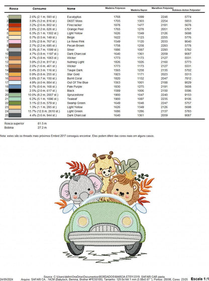 Safari animals in a car embroidery designs - Elephant Lion Giraffe embroidery design machine embroidery pattern - instant download pes jef