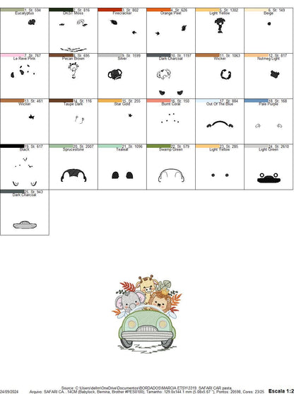 Safari animals in a car embroidery designs - Elephant Lion Giraffe embroidery design machine embroidery pattern - instant download pes jef