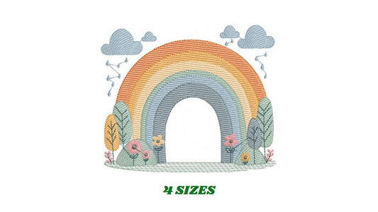 Boho Rainbow with trees embroidery design - Sky embroidery designs machine embroidery pattern - Rainbow embroidery - Instant download pes