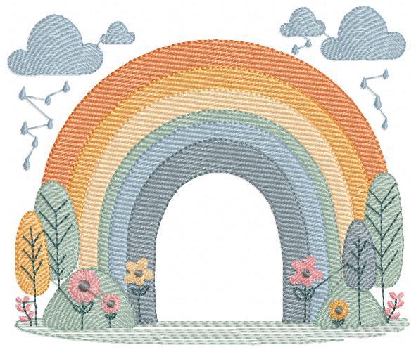 Boho Rainbow with trees embroidery design - Sky embroidery designs machine embroidery pattern - Rainbow embroidery - Instant download pes