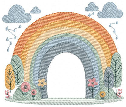 Boho Rainbow with trees embroidery design - Sky embroidery designs machine embroidery pattern - Rainbow embroidery - Instant download pes