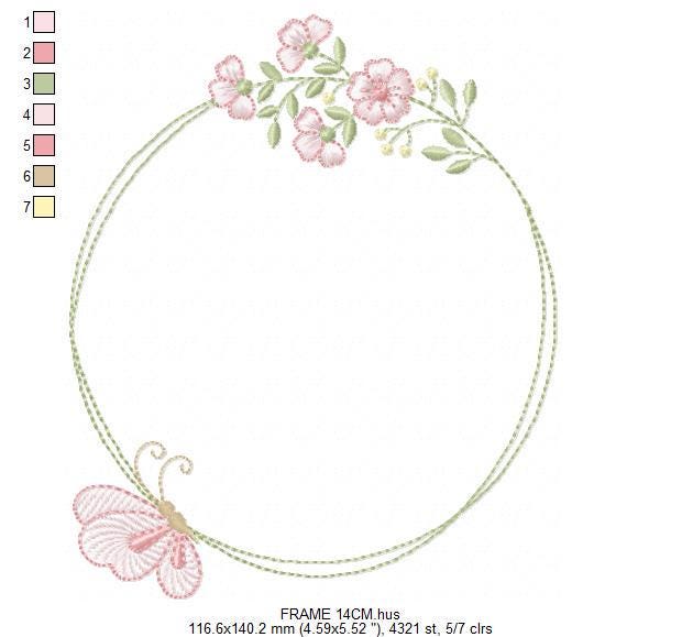 Monogram Frame embroidery designs - Flower and Butterfly embroidery design machine embroidery pattern - Floral Frame - instant download pes