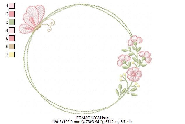 Monogram Frame embroidery designs - Flower and Butterfly embroidery design machine embroidery pattern - Floral Frame - instant download pes