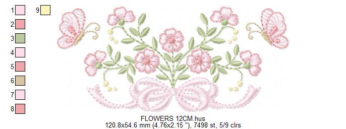 Flower with lace embroidery designs - Roses with butterfly embroidery machine embroidery pattern - Floral Kitchen towel - instant download