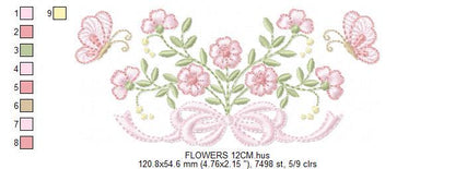 Flower with lace embroidery designs - Roses with butterfly embroidery machine embroidery pattern - Floral Kitchen towel - instant download
