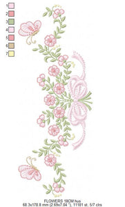 Floral Roses embroidery designs - Flowers with lace and butterflies embroidery machine embroidery pattern - Kitchen towel - instant download