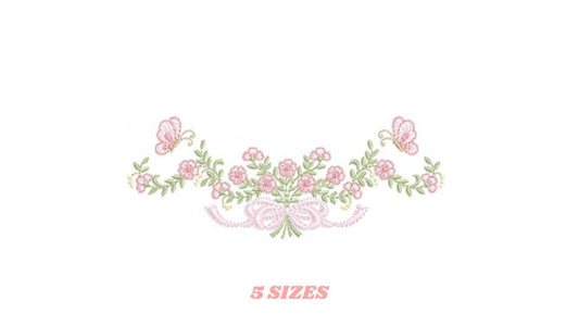 Floral Roses embroidery designs - Flowers with lace and butterflies embroidery machine embroidery pattern - Kitchen towel - instant download
