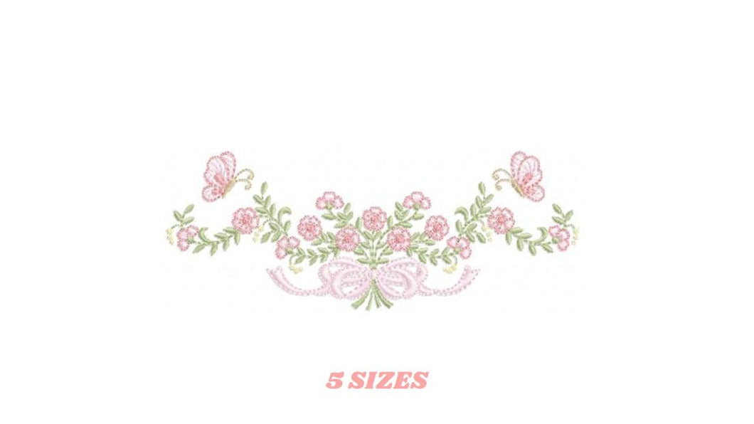 Floral Roses embroidery designs - Flowers with lace and butterflies embroidery machine embroidery pattern - Kitchen towel - instant download