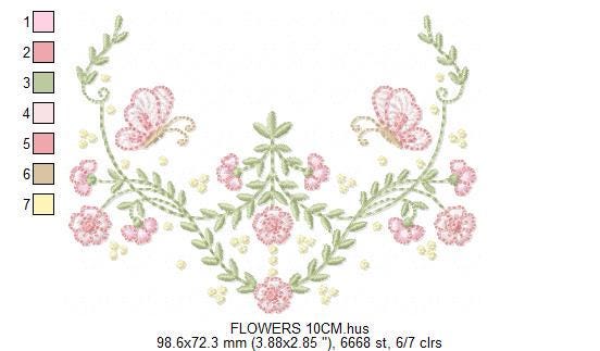 Flowers with Butterflies Wreath embroidery designs - Floral Kitchen Towel embroidery design machine embroidery pattern - instant download