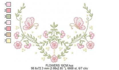 Flowers with Butterflies Wreath embroidery designs - Floral Kitchen Towel embroidery design machine embroidery pattern - instant download