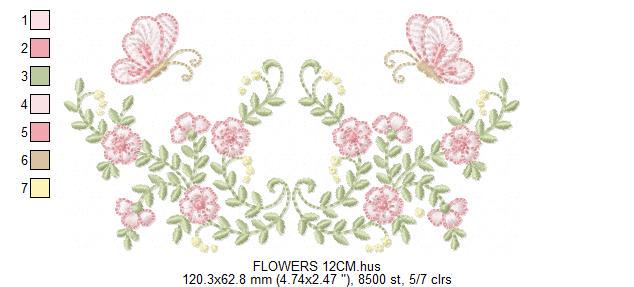 Flower Wreath embroidery designs - Floral frame butterflies embroidery design machine embroidery pattern - Kitchen Towel - instant download