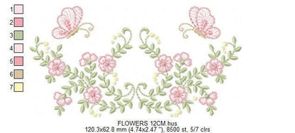 Flower Wreath embroidery designs - Floral frame butterflies embroidery design machine embroidery pattern - Kitchen Towel - instant download
