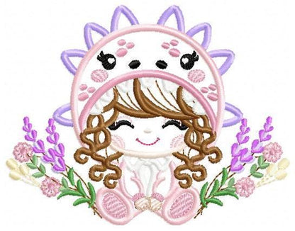 Dragon girl embroidery designs - Dinosaur embroidery design machine embroidery pattern - Girl dressed as dragon applique - instant download