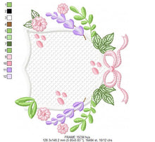 Cargar imagen en el visor de la galería, Frame with flowers embroidery designs - Floral Laurel Shield embroidery design machine embroidery pattern - Baby girl - instant download pes
