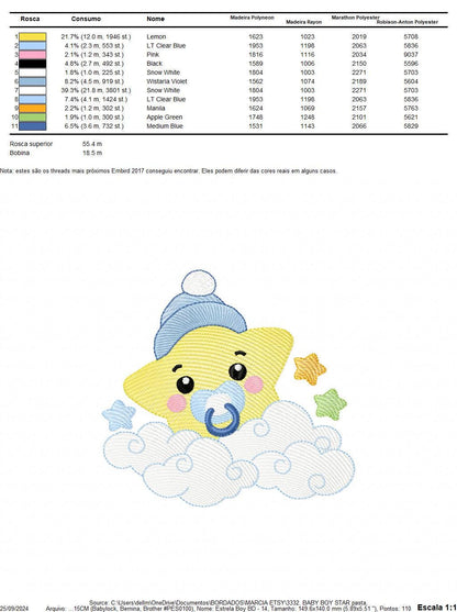 Star with cloud embroidery designs - Baby Star with pacifier and hat embroidery design machine embroidery pattern - instant download dst pes