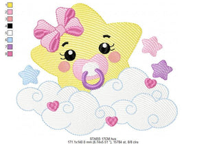 Star with cloud embroidery designs - Baby Star with pacifier and lace embroidery design machine embroidery pattern - instant download jef