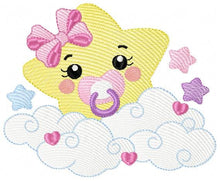 Load image into Gallery viewer, Star with cloud embroidery designs - Baby Star with pacifier and lace embroidery design machine embroidery pattern - instant download jef
