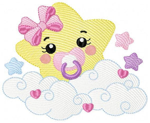 Star with cloud embroidery designs - Baby Star with pacifier and lace embroidery design machine embroidery pattern - instant download jef