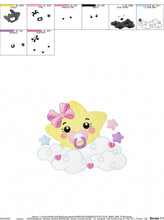 Load image into Gallery viewer, Star with cloud embroidery designs - Baby Star with pacifier and lace embroidery design machine embroidery pattern - instant download jef
