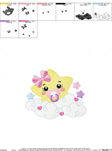 Star with cloud embroidery designs - Baby Star with pacifier and lace embroidery design machine embroidery pattern - instant download jef