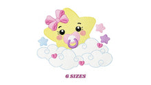 Load image into Gallery viewer, Star with cloud embroidery designs - Baby Star with pacifier and lace embroidery design machine embroidery pattern - instant download jef
