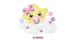 Star with cloud embroidery designs - Baby Star with pacifier and lace embroidery design machine embroidery pattern - instant download jef