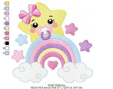 Load image into Gallery viewer, Star with rainbow embroidery designs - Girl Baby Star with pacifier and lace embroidery design machine embroidery pattern - instant download
