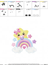 Load image into Gallery viewer, Star with rainbow embroidery designs - Girl Baby Star with pacifier and lace embroidery design machine embroidery pattern - instant download
