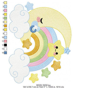 Half Moon embroidery design - Baby boy moon with rainbow and pacifier stars embroidery design machine embroidery pattern - instant download