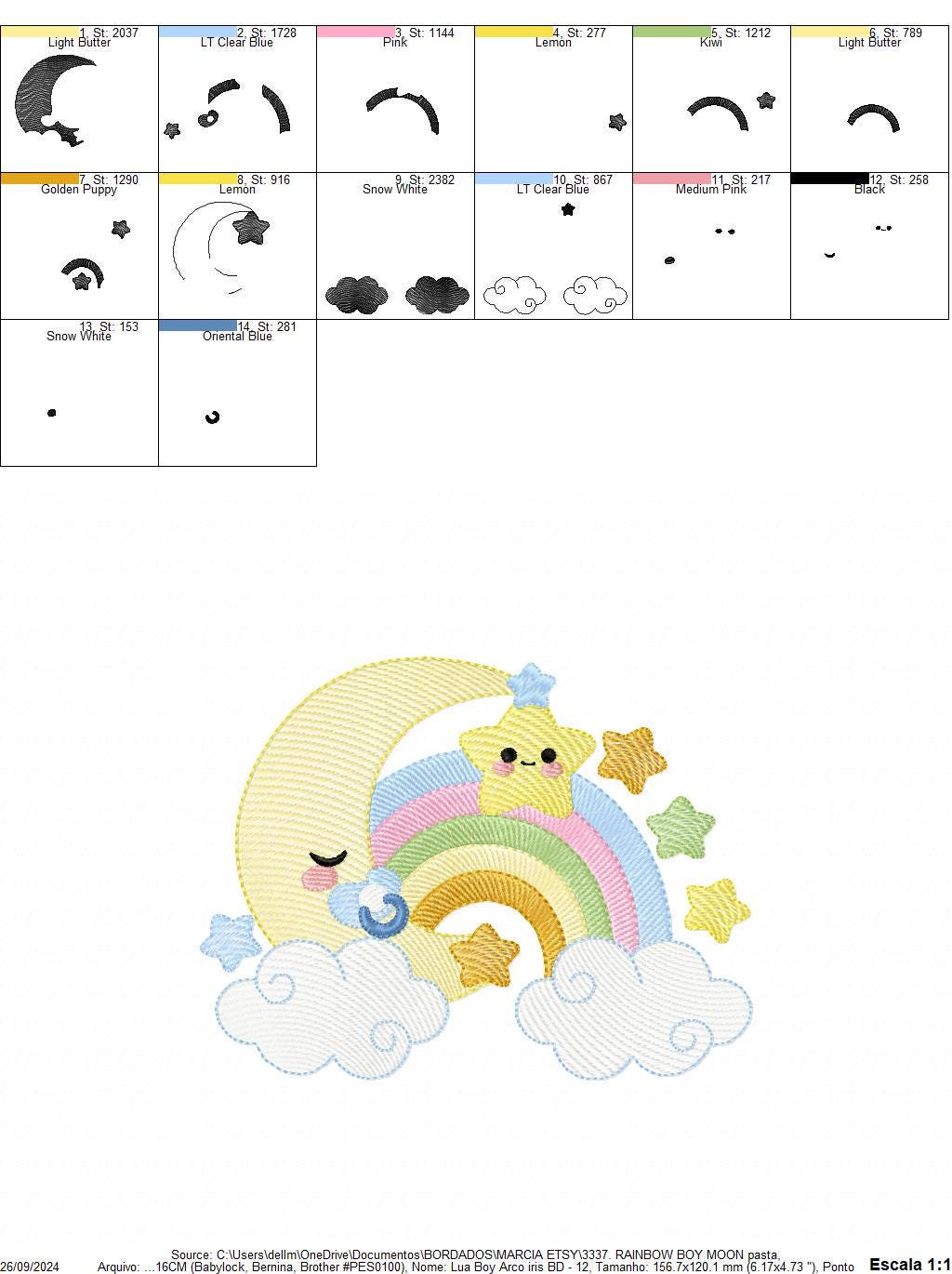 Half Moon embroidery design - Baby boy moon with rainbow and pacifier stars embroidery design machine embroidery pattern - instant download