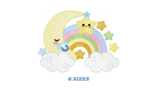 Half Moon embroidery design - Baby boy moon with rainbow and pacifier stars embroidery design machine embroidery pattern - instant download