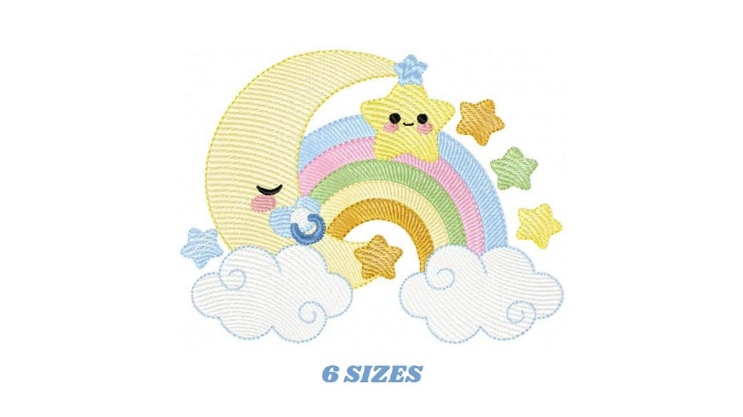 Half Moon embroidery design - Baby boy moon with rainbow and pacifier stars embroidery design machine embroidery pattern - instant download