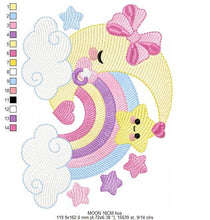 Cargar imagen en el visor de la galería, Moon with rainbow embroidery design - Baby Girl Half moon with pacifier star embroidery design machine embroidery pattern - instant download
