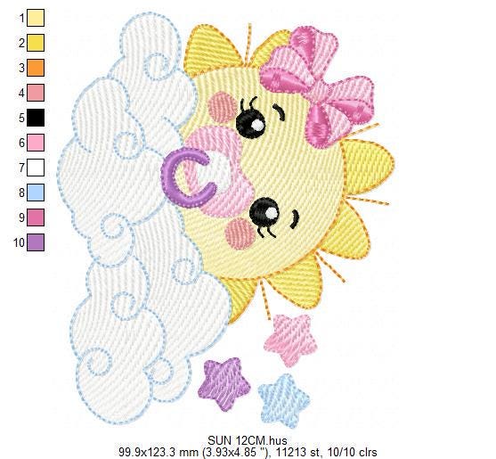Sun with pacifier embroidery design - Clouds and stars embroidery design machine embroidery pattern - sky embroidery file - instant download