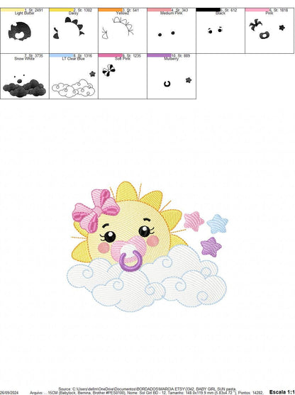 Sun with pacifier embroidery design - Clouds and stars embroidery design machine embroidery pattern - sky embroidery file - instant download