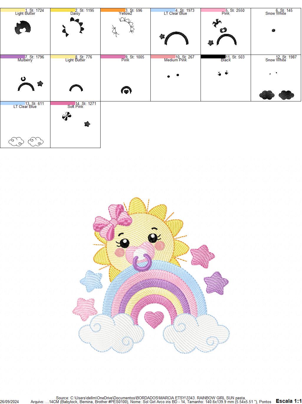 Sun with pacifier embroidery design - Rainbow embroidery design machine embroidery pattern - sky clouds stars lace - instant download pes