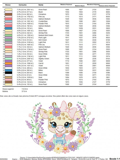 Giraffe with lace and flowers frame embroidery design - Female Girl Animal embroidery designs machine embroidery pattern - instant download